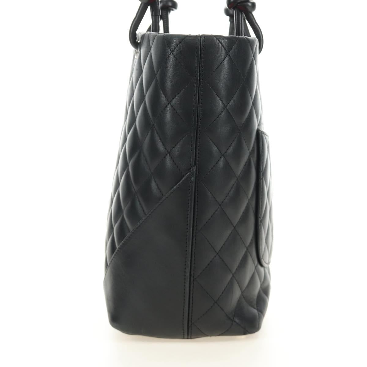 CHANEL Cambon Line Tote Bag Leather Black Silver CC Auth 184706SAV
