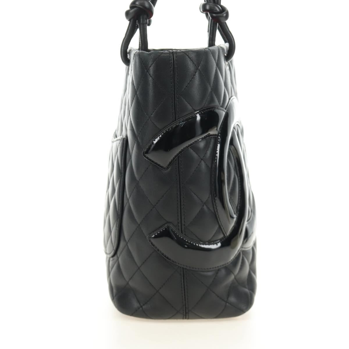 CHANEL Cambon Line Tote Bag Leather Black Silver CC Auth 184706SAV