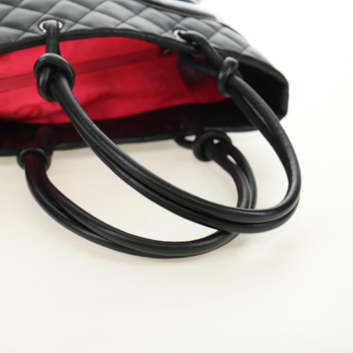 CHANEL Cambon Line Tote Bag Leather Black Silver CC Auth 184706SAV
