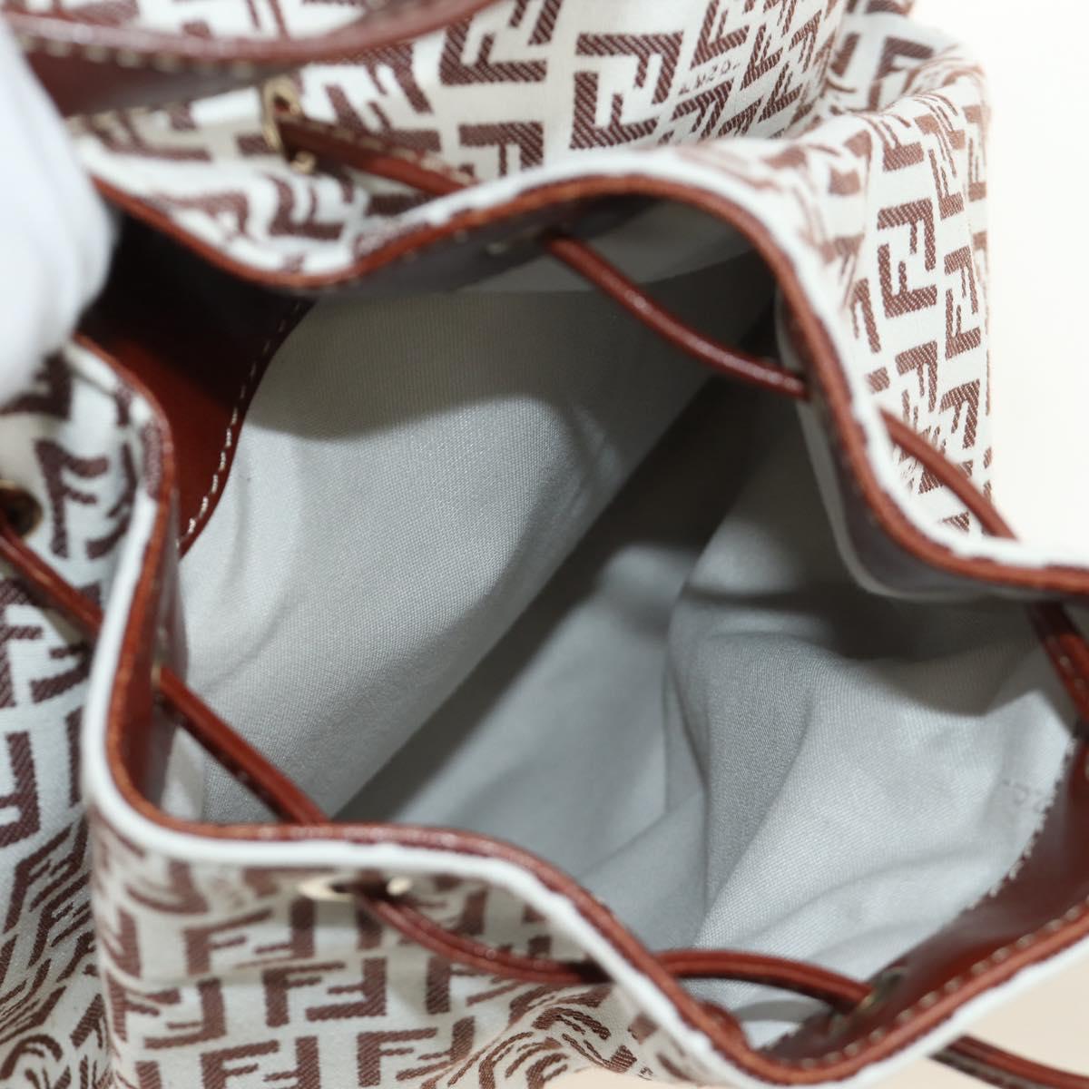 FENDI Zucchino Canvas Tote Bag White Gold Auth 184707V