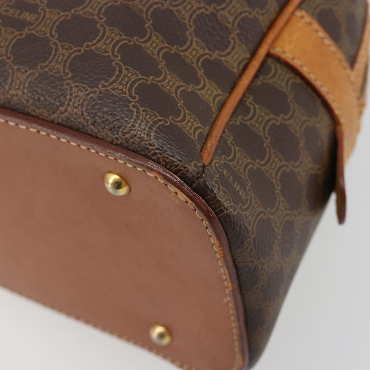 CELINE Macadam Canvas Hand Bag PVC Leather Brown Gold Auth 184709