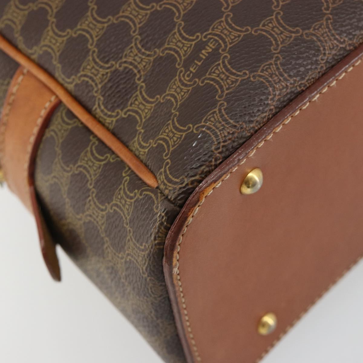 CELINE Macadam Canvas Hand Bag PVC Leather Brown Gold Auth 184709