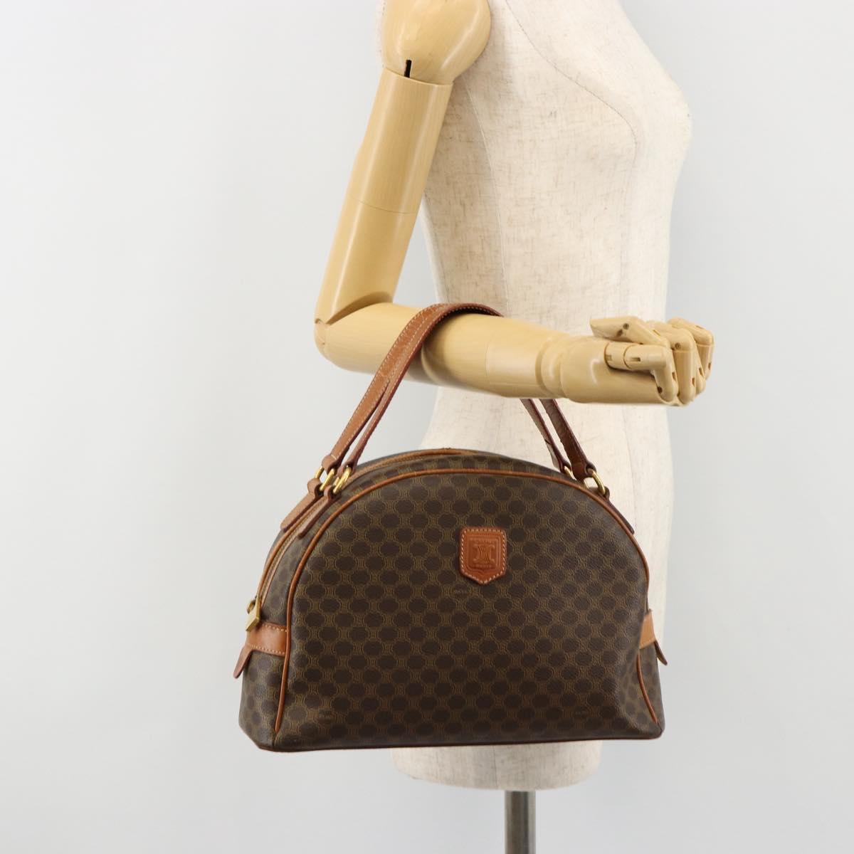 CELINE Macadam Canvas Hand Bag PVC Leather Brown Gold Auth 184709