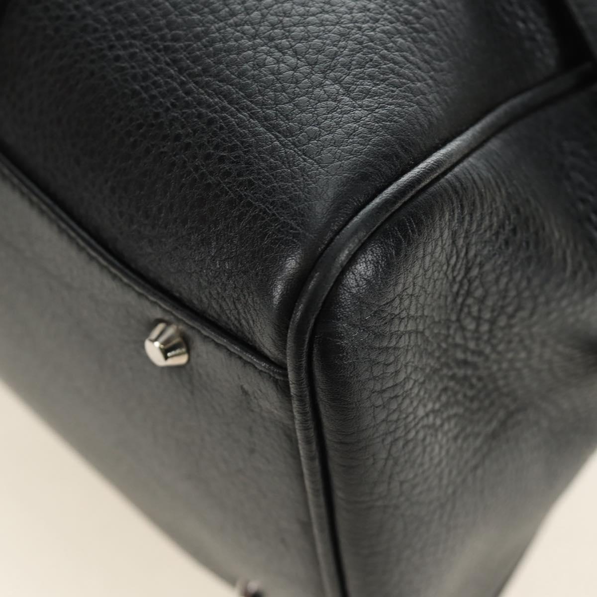Christian Dior Boston Bag Leather Black Silver Auth 184720SAM