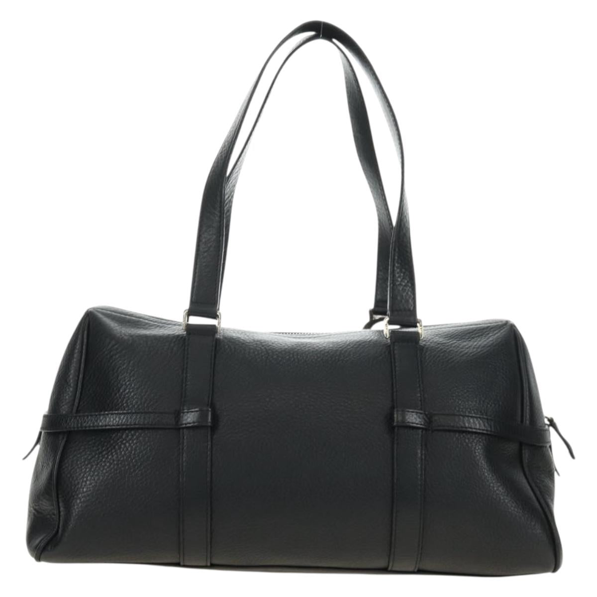 Christian Dior Boston Bag Leather Black Silver Auth 184720SAM