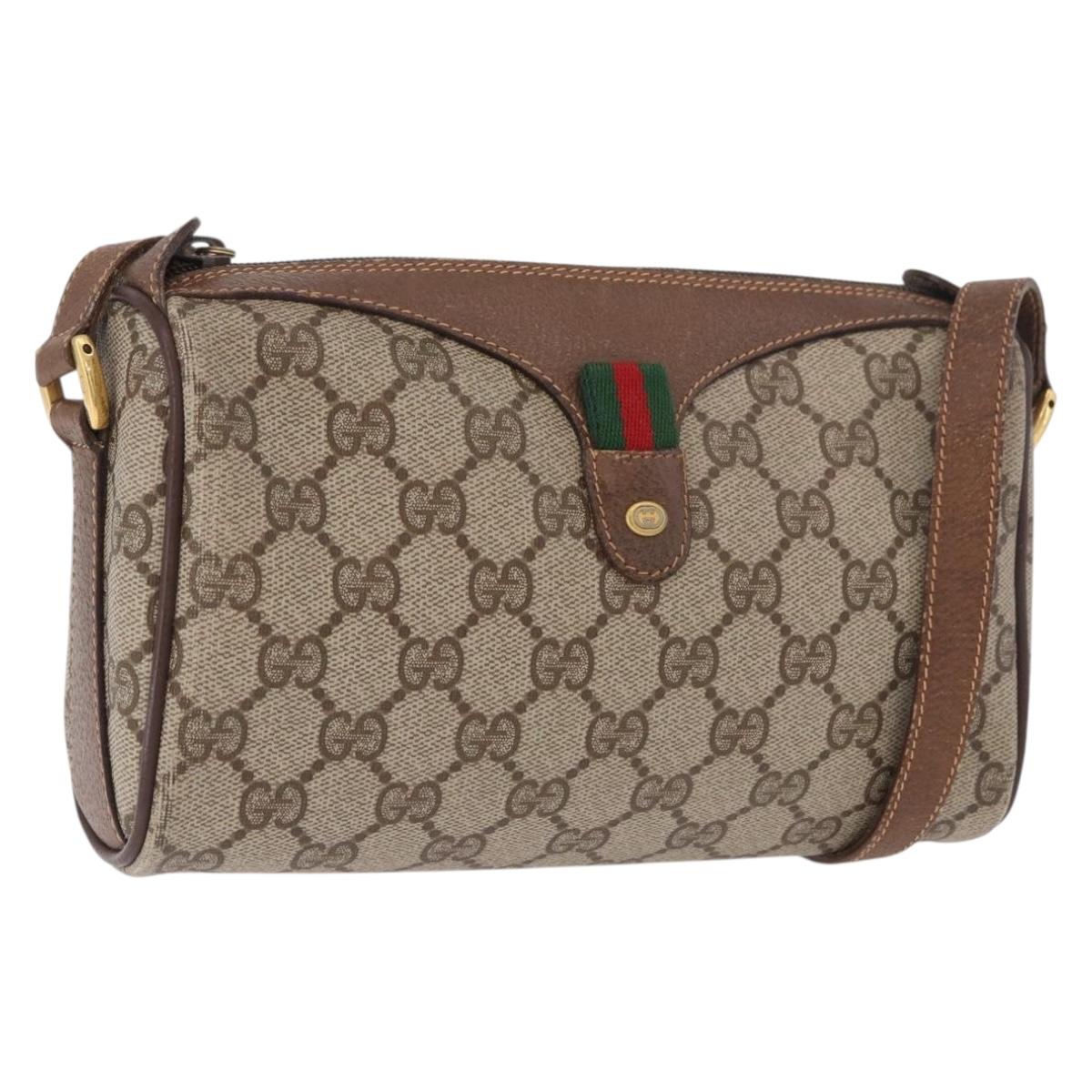 GUCCI GG Supreme Web Sherry Line Bag PVC Beige Gold 89 02 018 Auth 184723