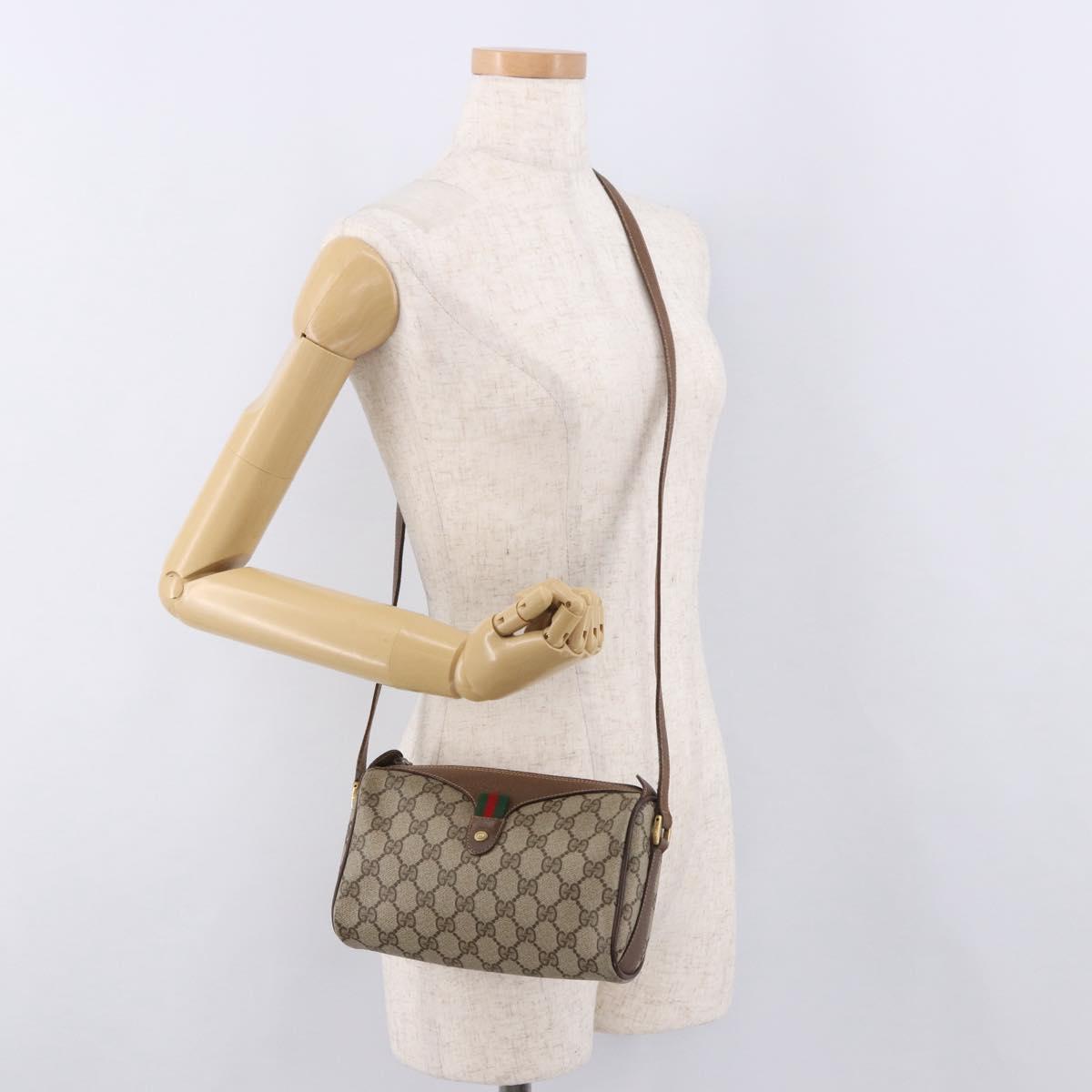 GUCCI GG Supreme Web Sherry Line Bag PVC Beige Gold 89 02 018 Auth 184723