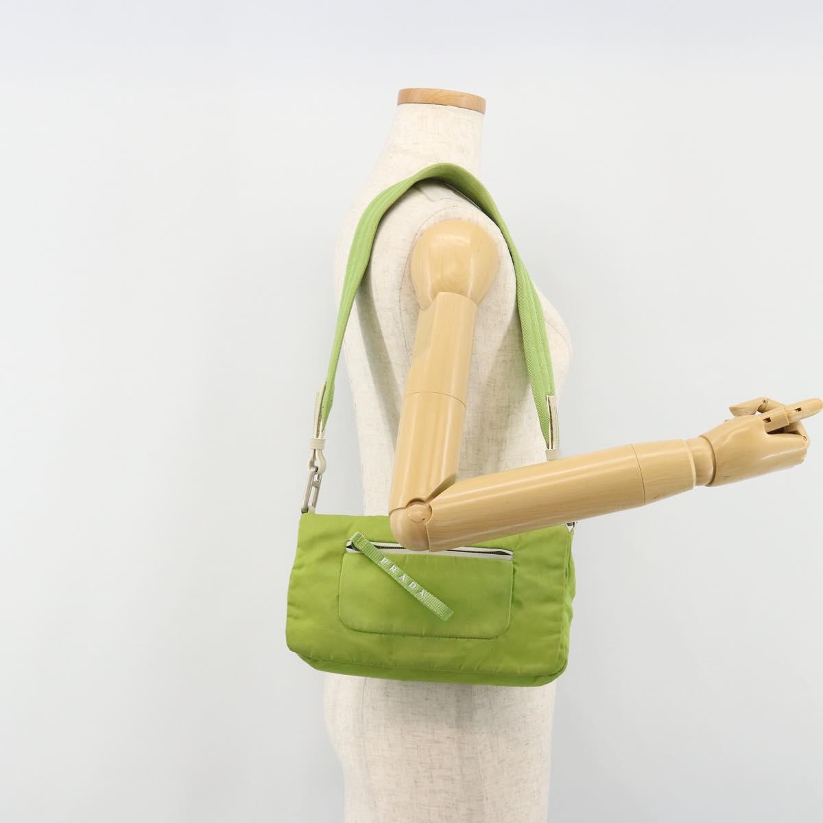 PRADA Shoulder Bag Nylon Green Silver Auth 184724A