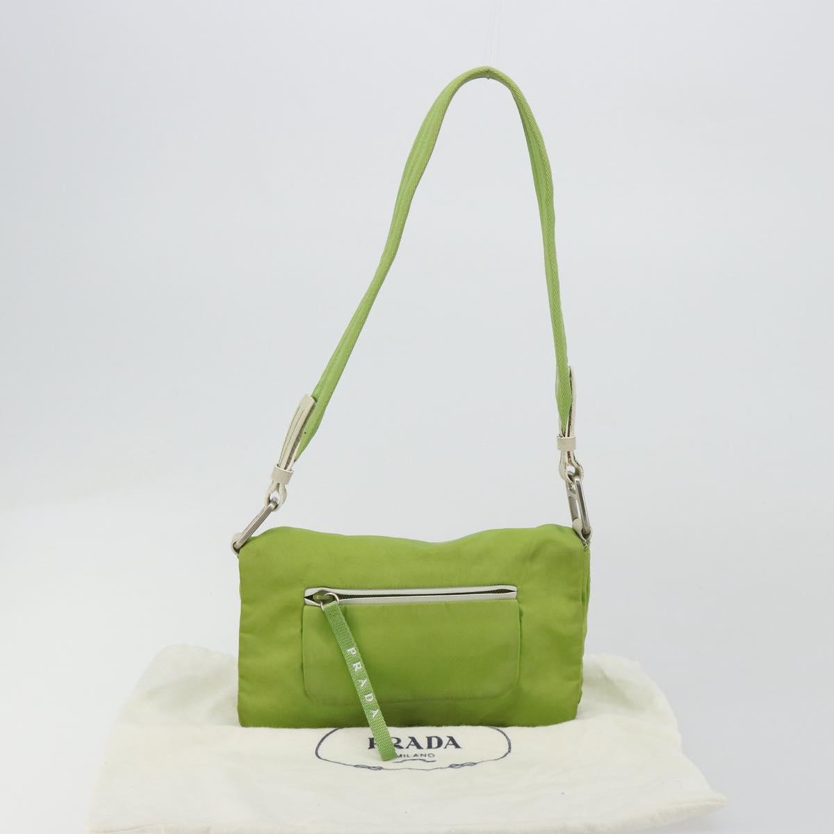 PRADA Shoulder Bag Nylon Green Silver Auth 184724A