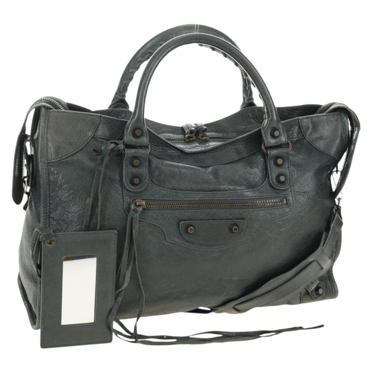 BALENCIAGA The City Hand Bag Leather 2way Gray 115748 Auth 184725SAM