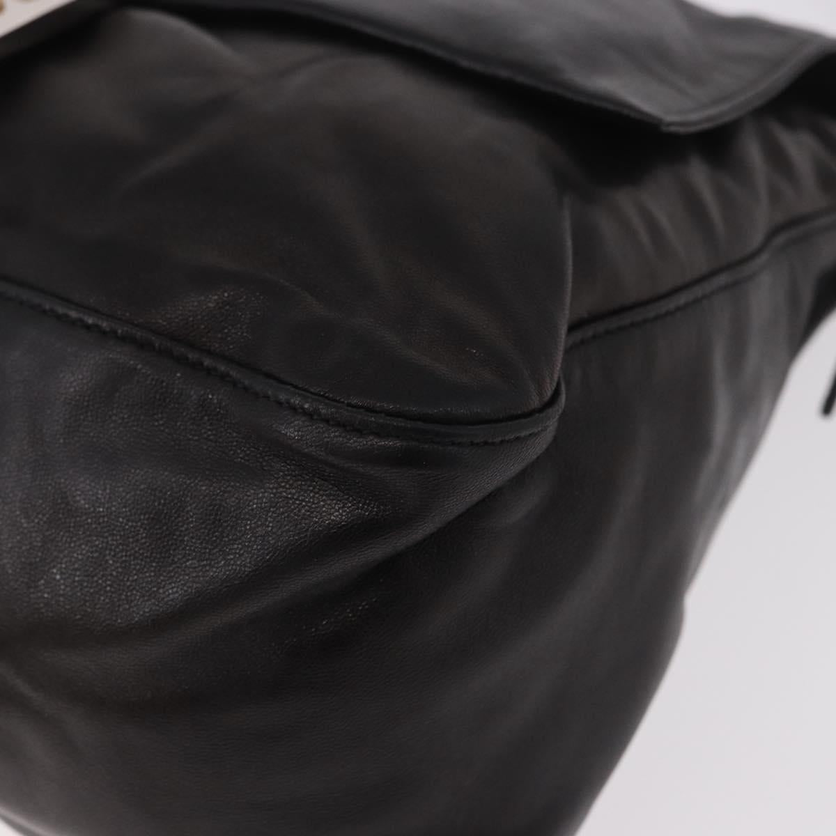 FENDI Mamma Baguette Shoulder Bag Leather Black Silver Auth 184726SAV