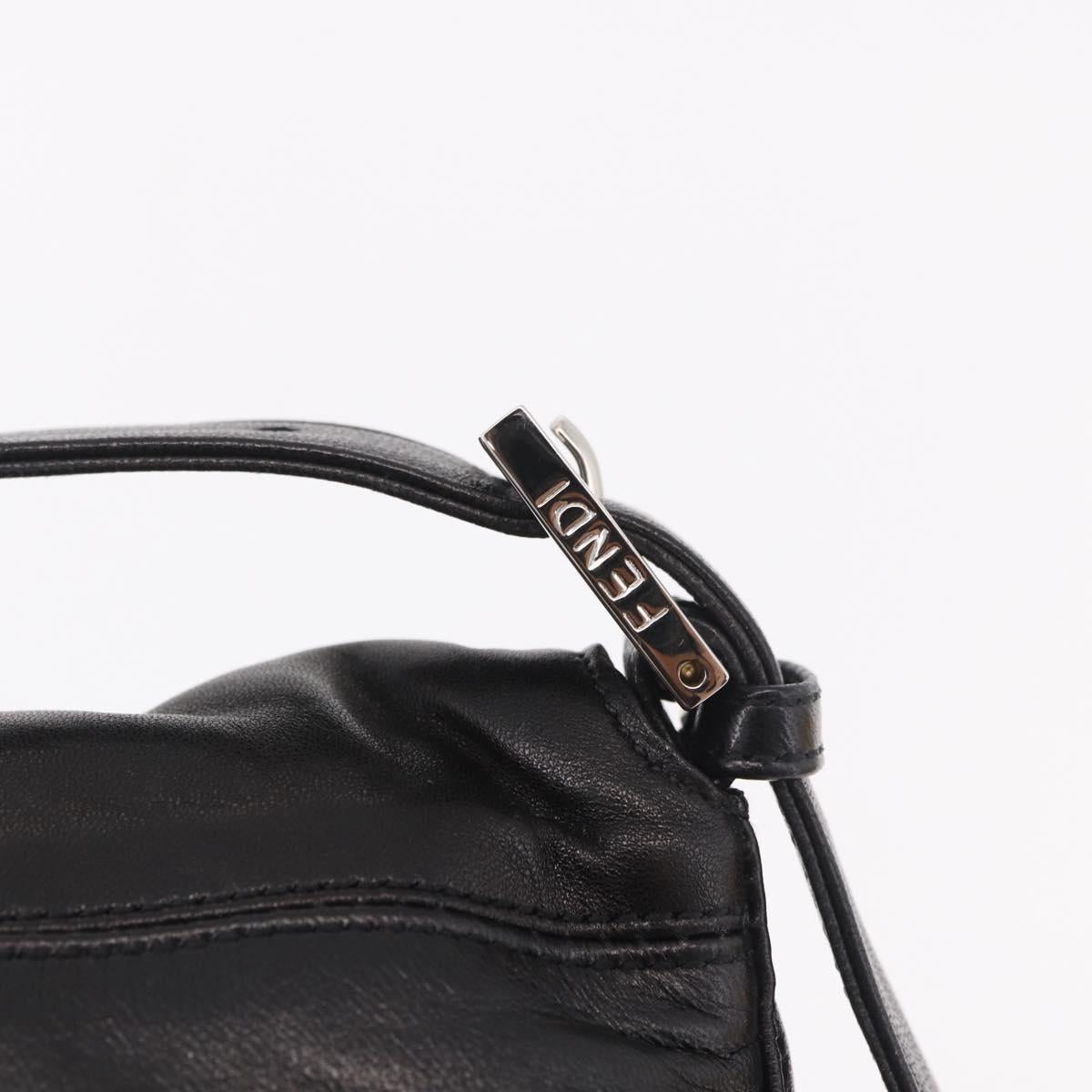 FENDI Mamma Baguette Shoulder Bag Leather Black Silver Auth 184726SAV