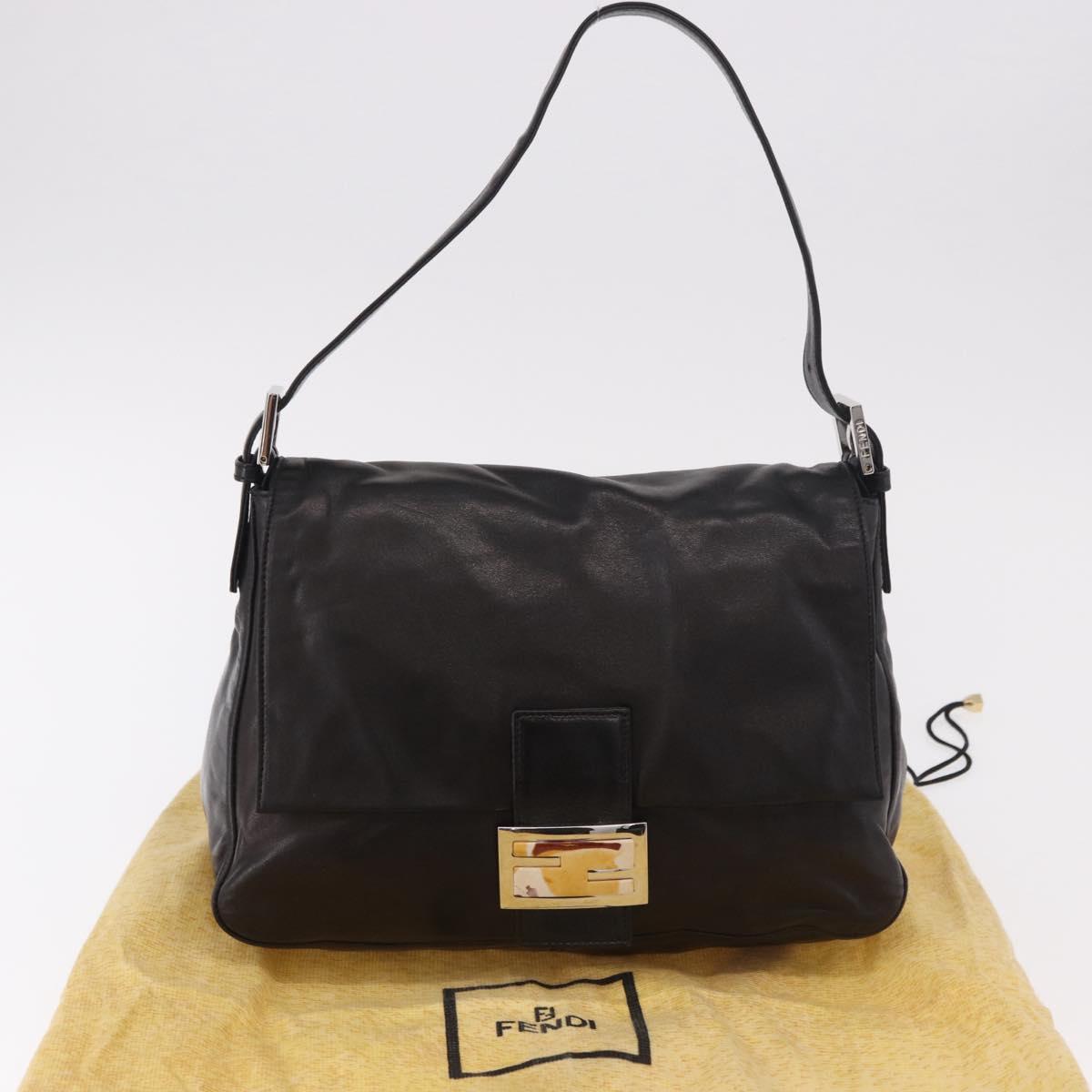 FENDI Mamma Baguette Shoulder Bag Leather Black Silver Auth 184726SAV