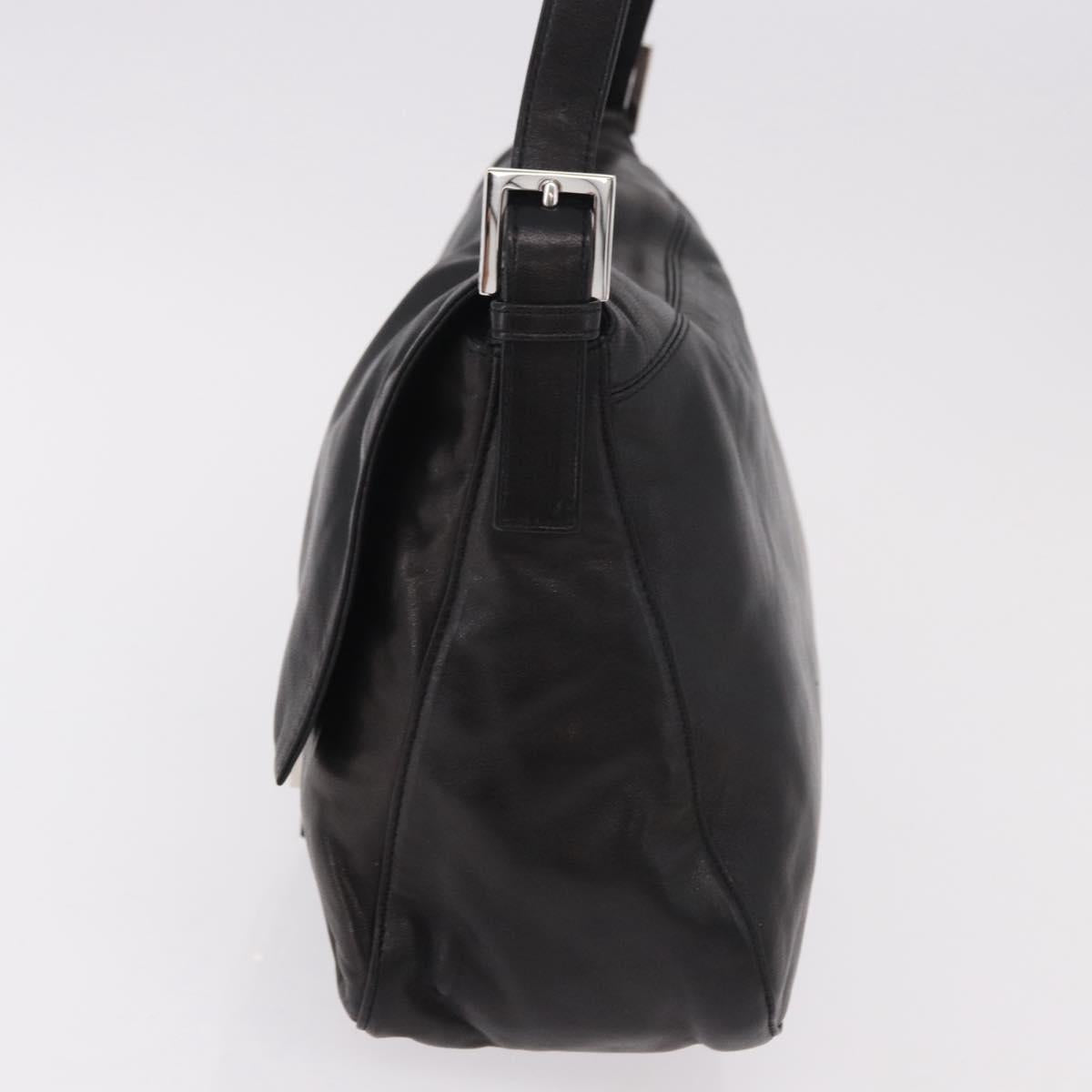 FENDI Mamma Baguette Shoulder Bag Leather Black Silver Auth 184726SAV