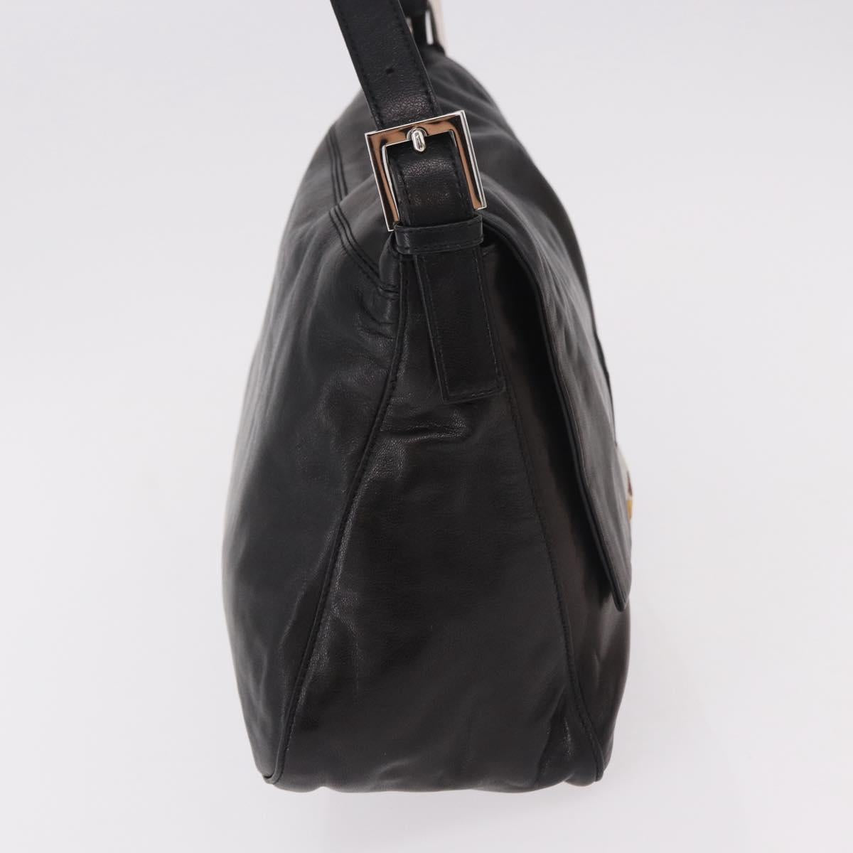FENDI Mamma Baguette Shoulder Bag Leather Black Silver Auth 184726SAV