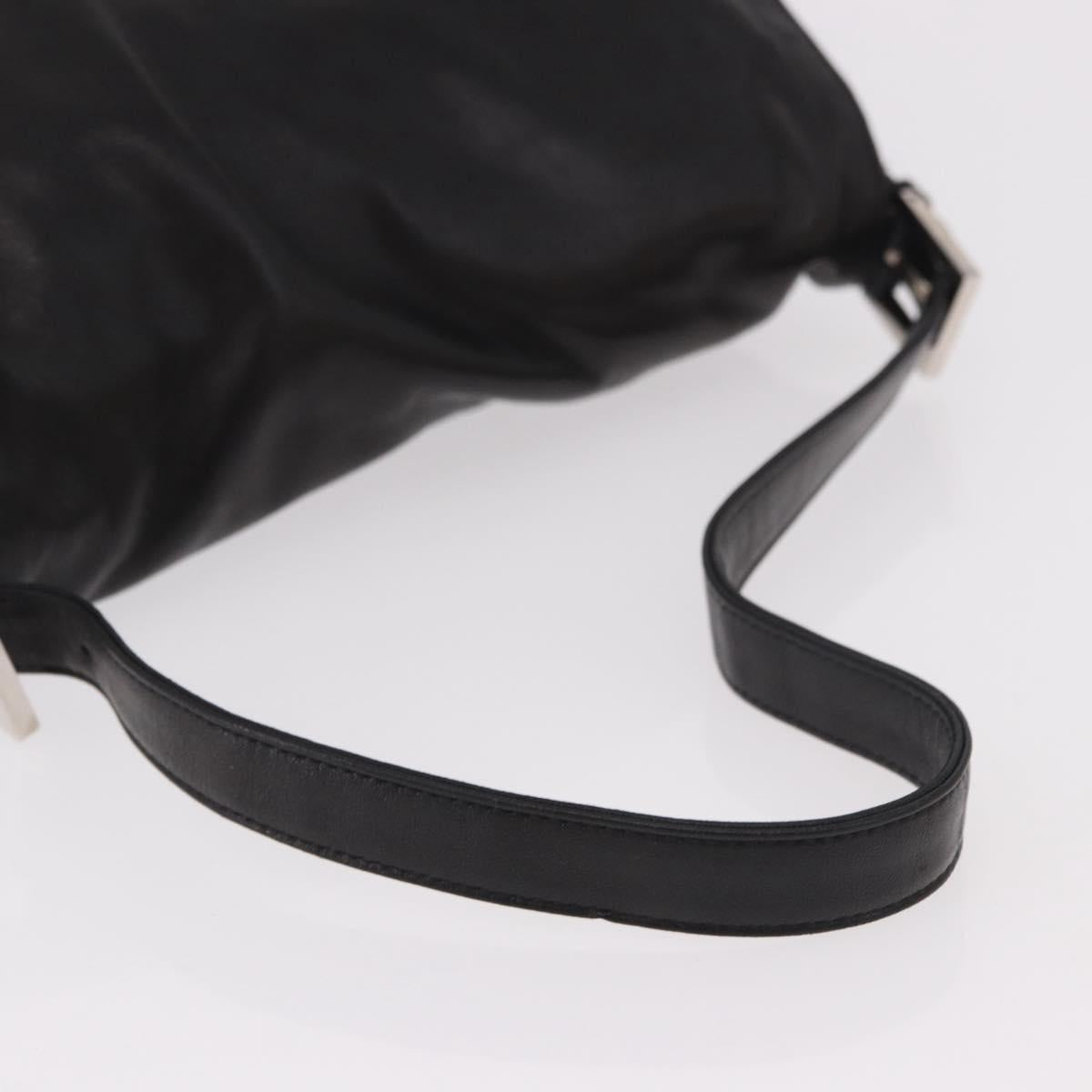 FENDI Mamma Baguette Shoulder Bag Leather Black Silver Auth 184726SAV