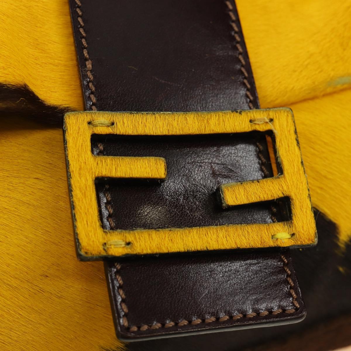 FENDI Mamma Baguette Shoulder Bag Harako leather Yellow Silver Auth 184727SAV