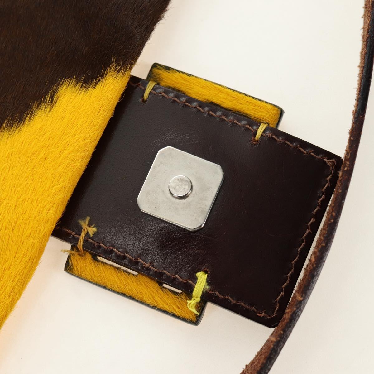 FENDI Mamma Baguette Shoulder Bag Harako leather Yellow Silver Auth 184727SAV