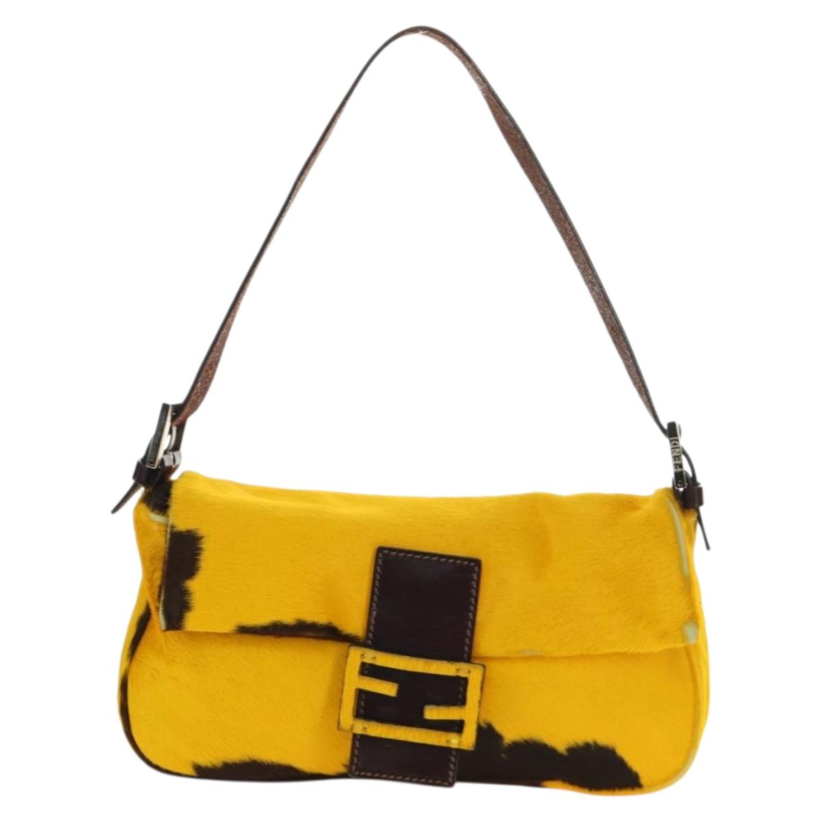 FENDI Mamma Baguette Shoulder Bag Harako leather Yellow Silver Auth 184727SAV