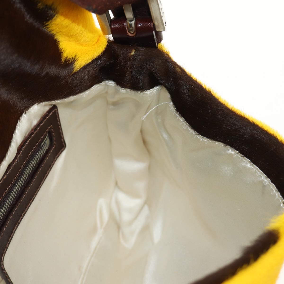 FENDI Mamma Baguette Shoulder Bag Harako leather Yellow Silver Auth 184727SAV