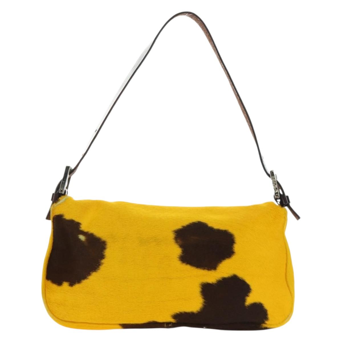FENDI Mamma Baguette Shoulder Bag Harako leather Yellow Silver Auth 184727SAV
