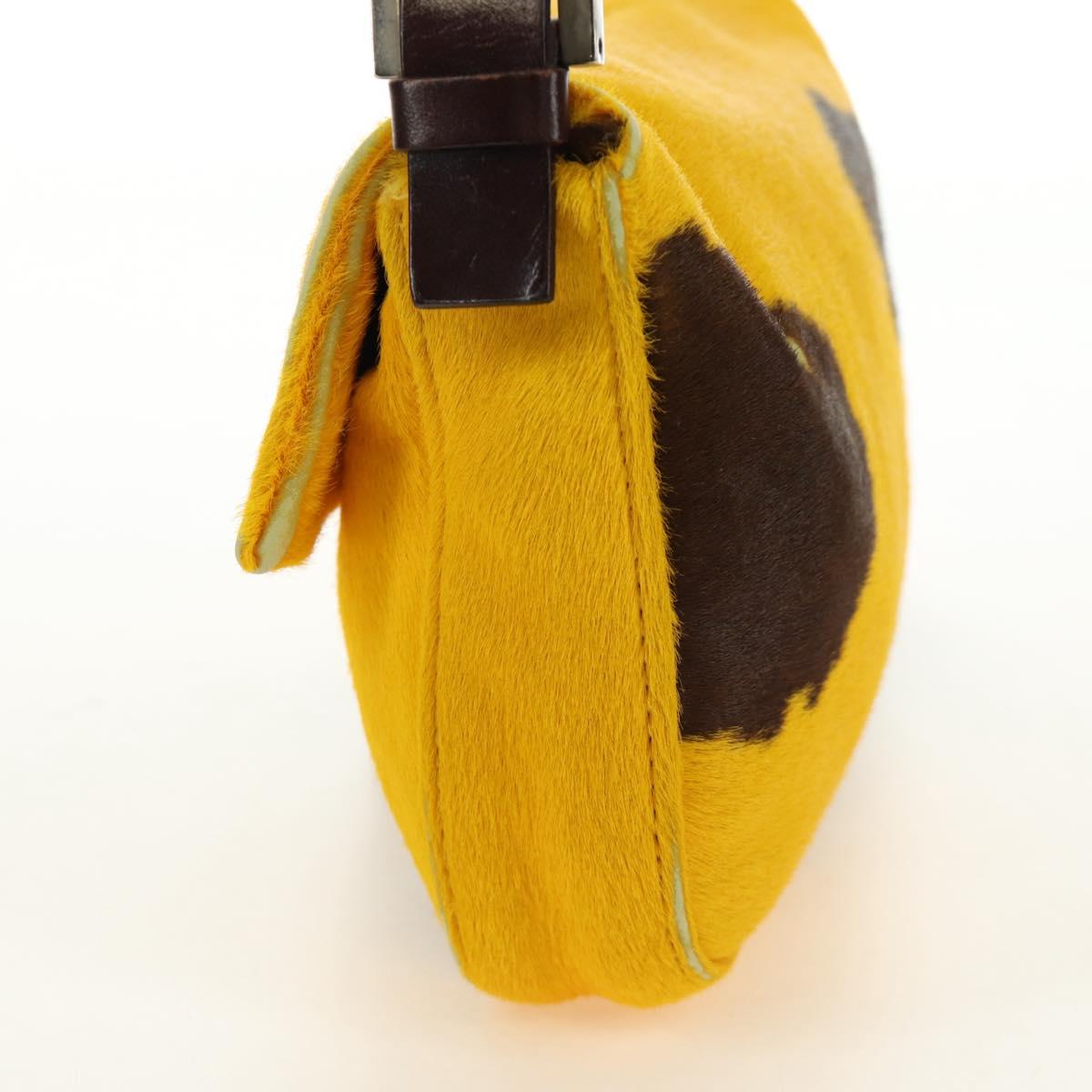 FENDI Mamma Baguette Shoulder Bag Harako leather Yellow Silver Auth 184727SAV
