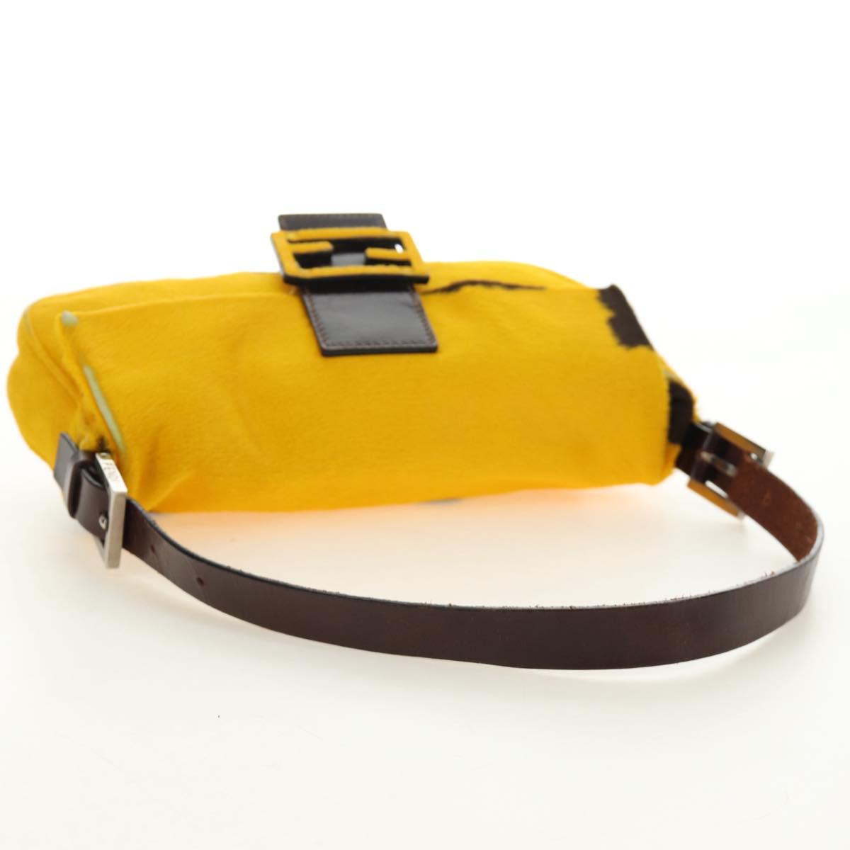 FENDI Mamma Baguette Shoulder Bag Harako leather Yellow Silver Auth 184727SAV