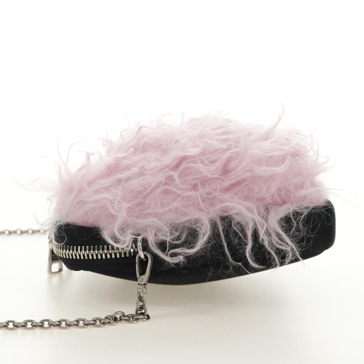 PRADA Chain Shoulder Bag Fur Pink Silver Auth 184728SAM