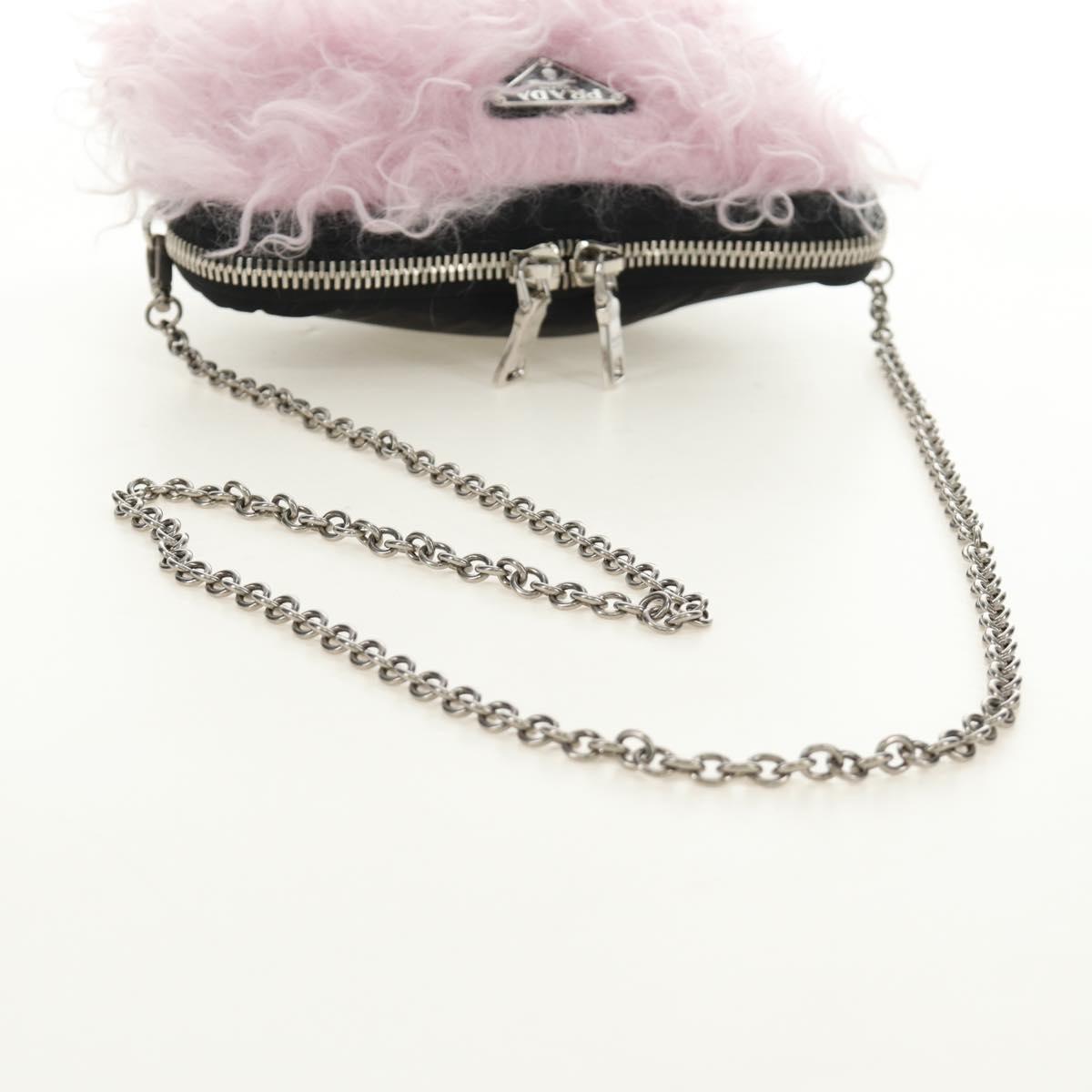 PRADA Chain Shoulder Bag Fur Pink Silver Auth 184728SAM
