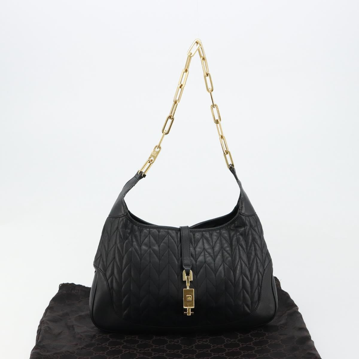 GUCCI Jackie Shoulder Bag Leather Black Gold 001 4015 Auth 184729V