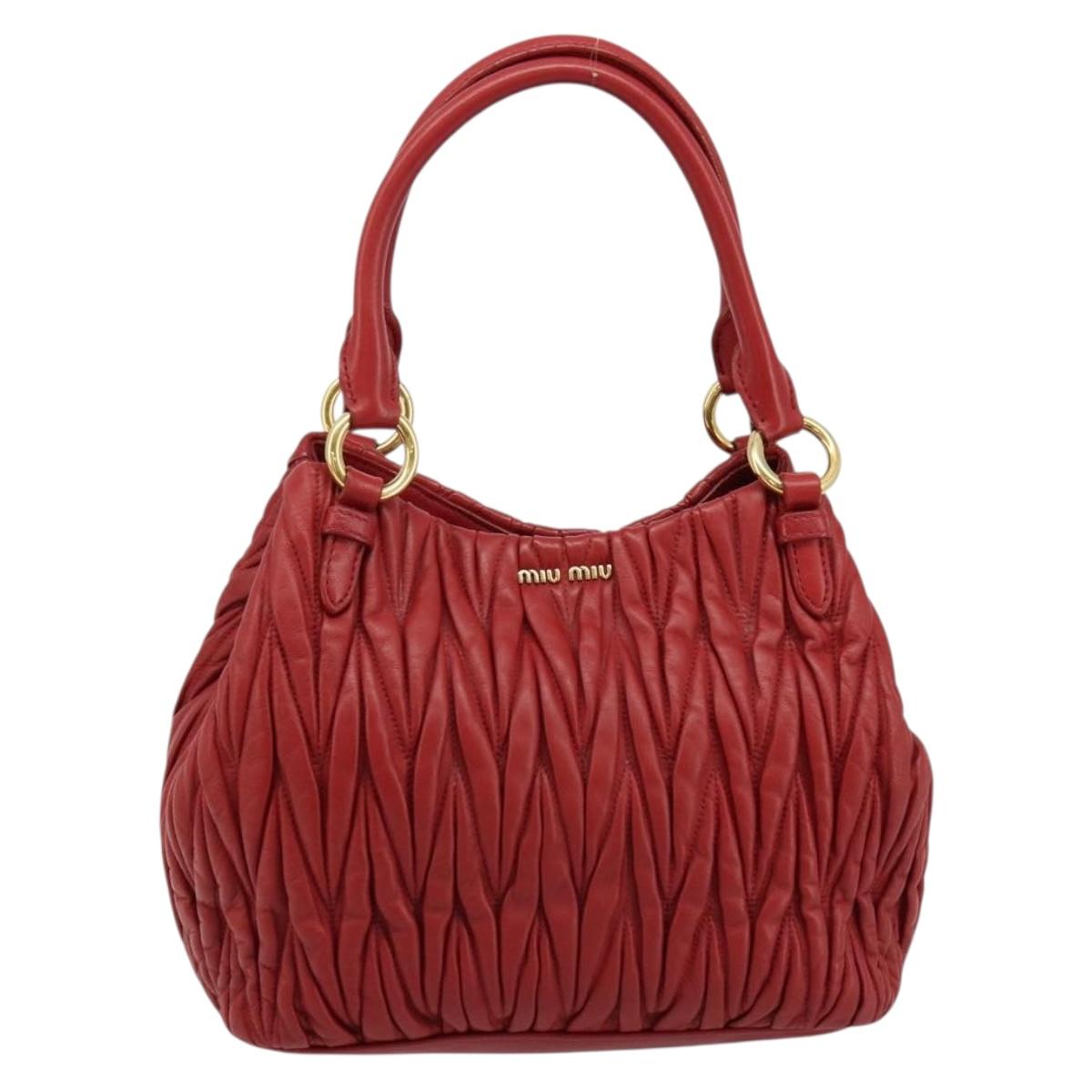 Miu Miu Matelasse Hand Bag Leather Red Gold Auth 184730V