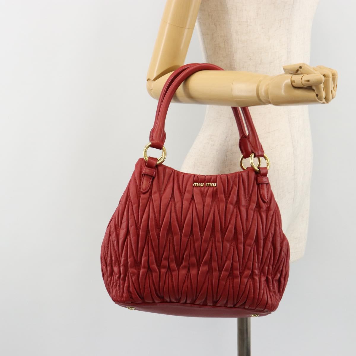 Miu Miu Matelasse Hand Bag Leather Red Gold Auth 184730V