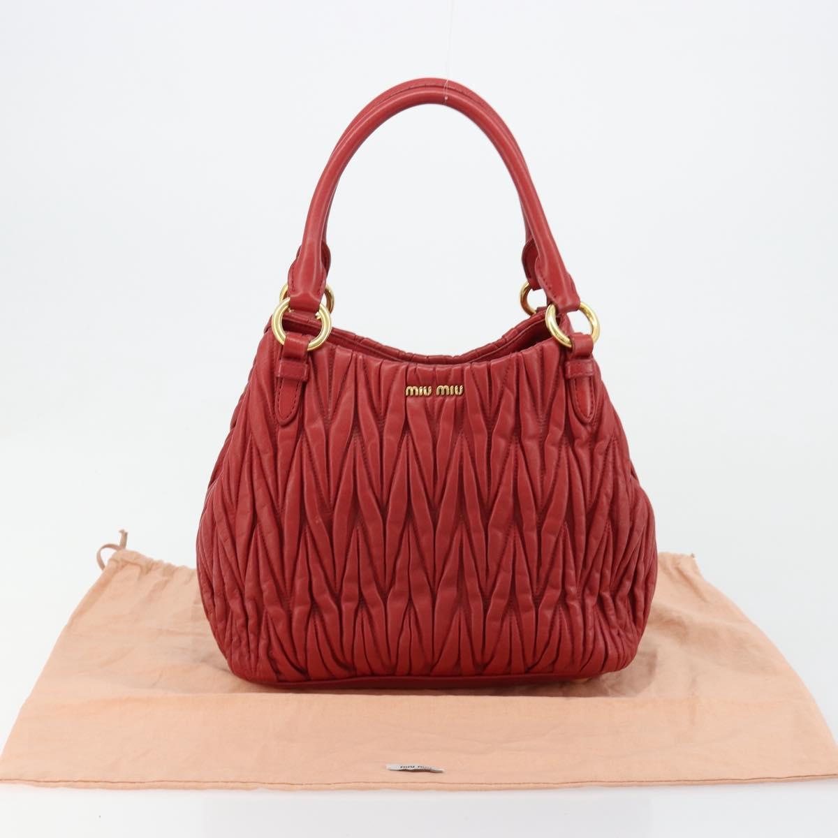 Miu Miu Matelasse Hand Bag Leather Red Gold Auth 184730V