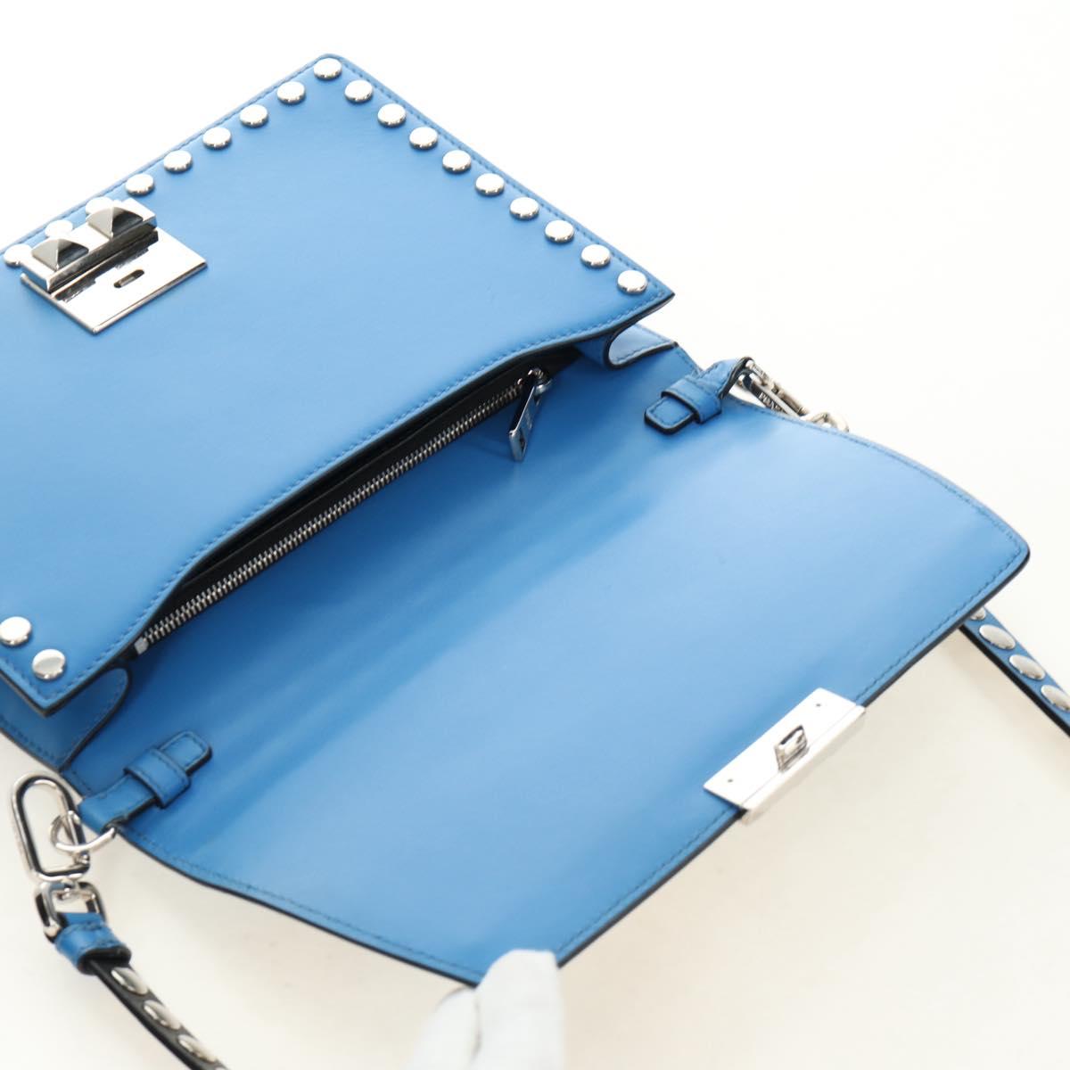 PRADA Shoulder Bag Leather Blue Silver Auth 184732M