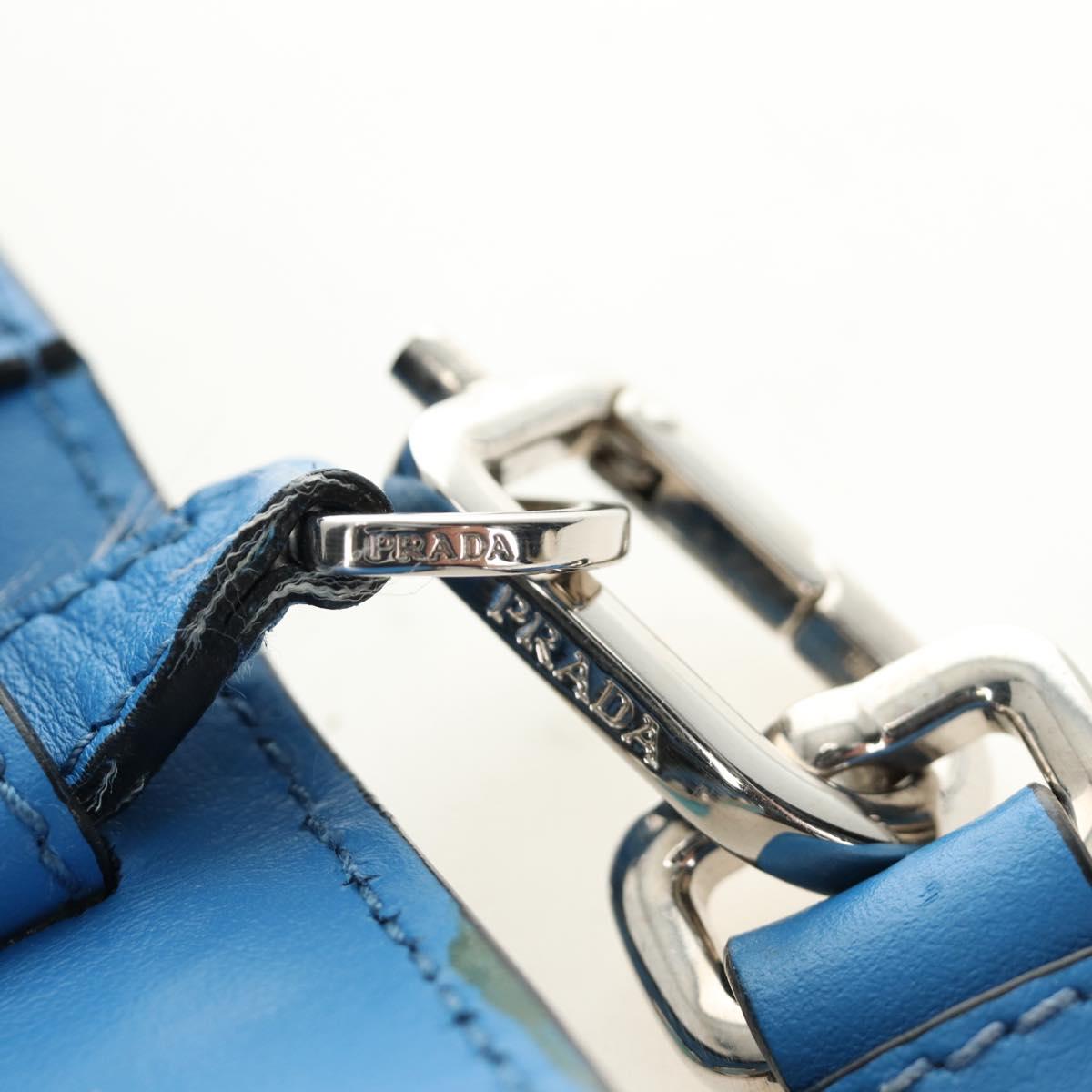 PRADA Shoulder Bag Leather Blue Silver Auth 184732M