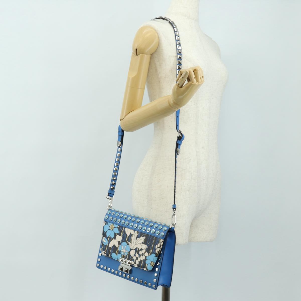 PRADA Shoulder Bag Leather Blue Silver Auth 184732M