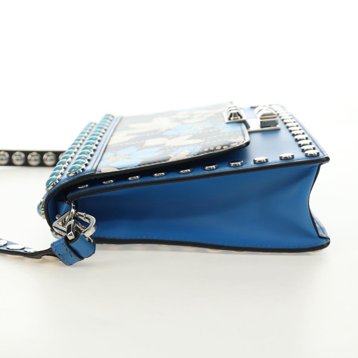 PRADA Shoulder Bag Leather Blue Silver Auth 184732M