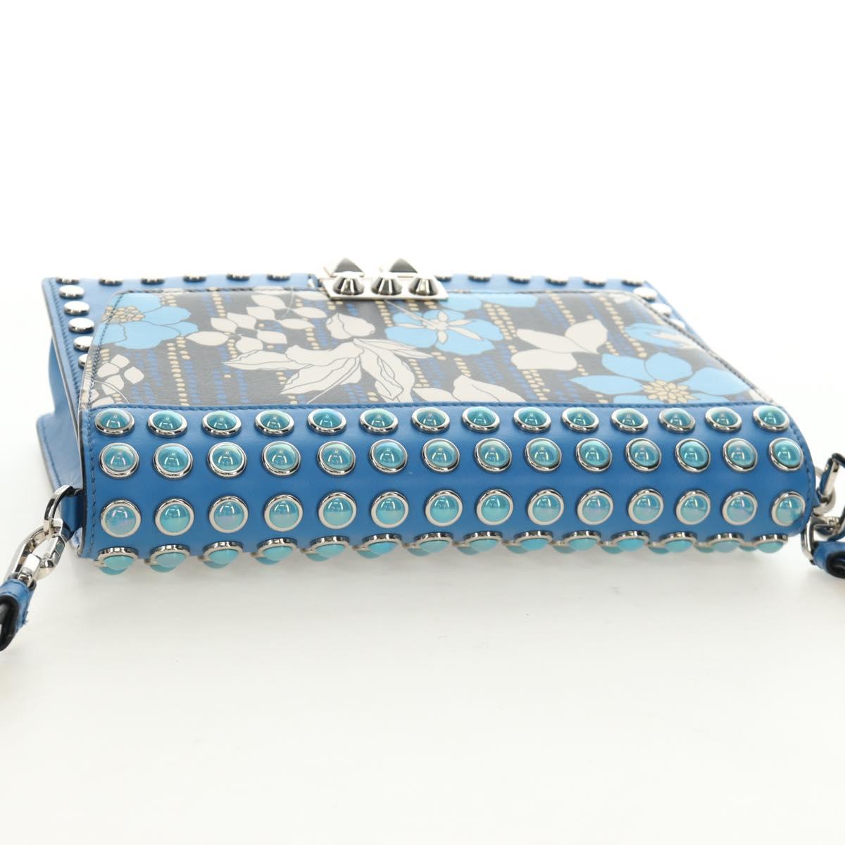 PRADA Shoulder Bag Leather Blue Silver Auth 184732M