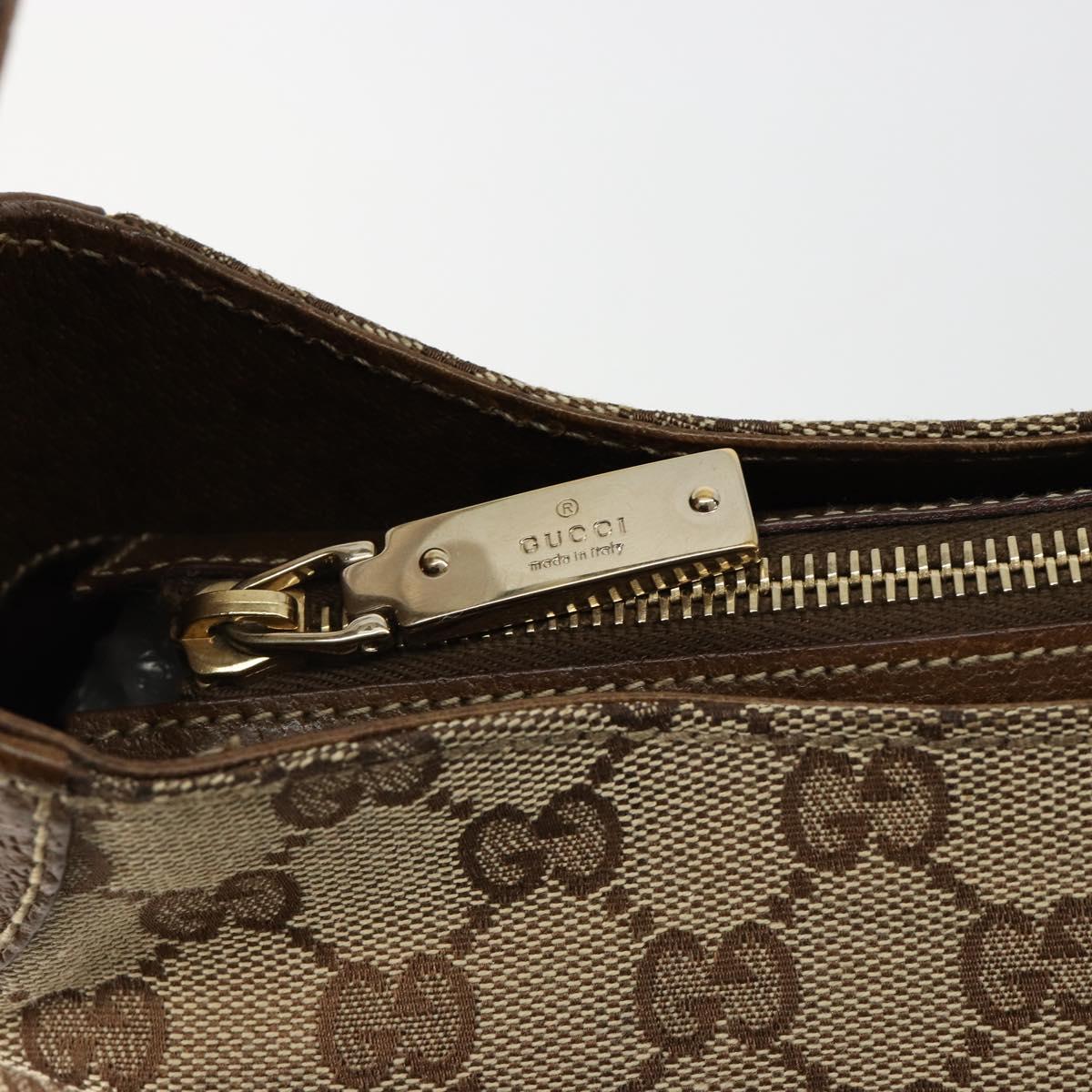 GUCCI GG Canvas Horsebit Shoulder Bag Beige Gold 145826 Auth 184733A
