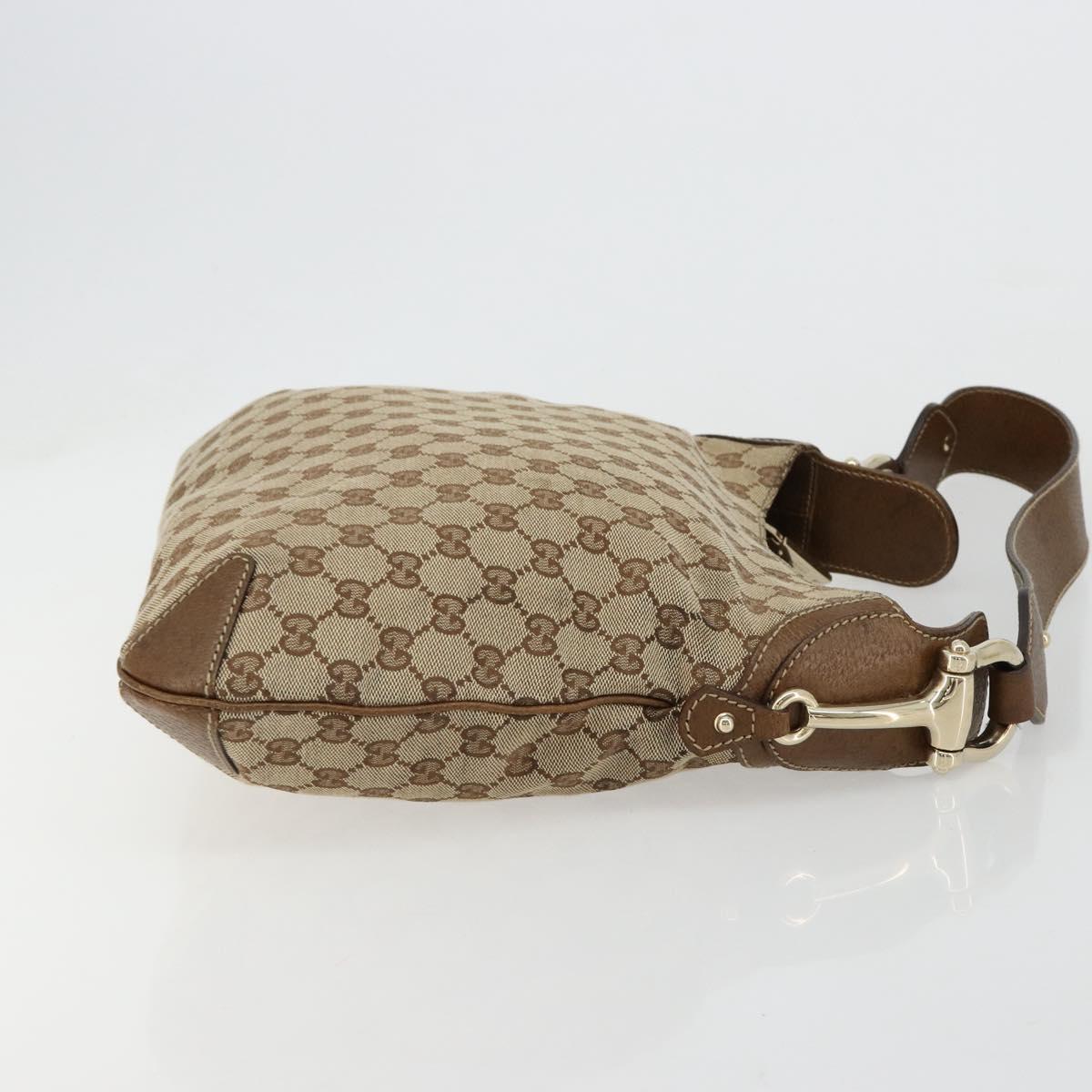GUCCI GG Canvas Horsebit Shoulder Bag Beige Gold 145826 Auth 184733A