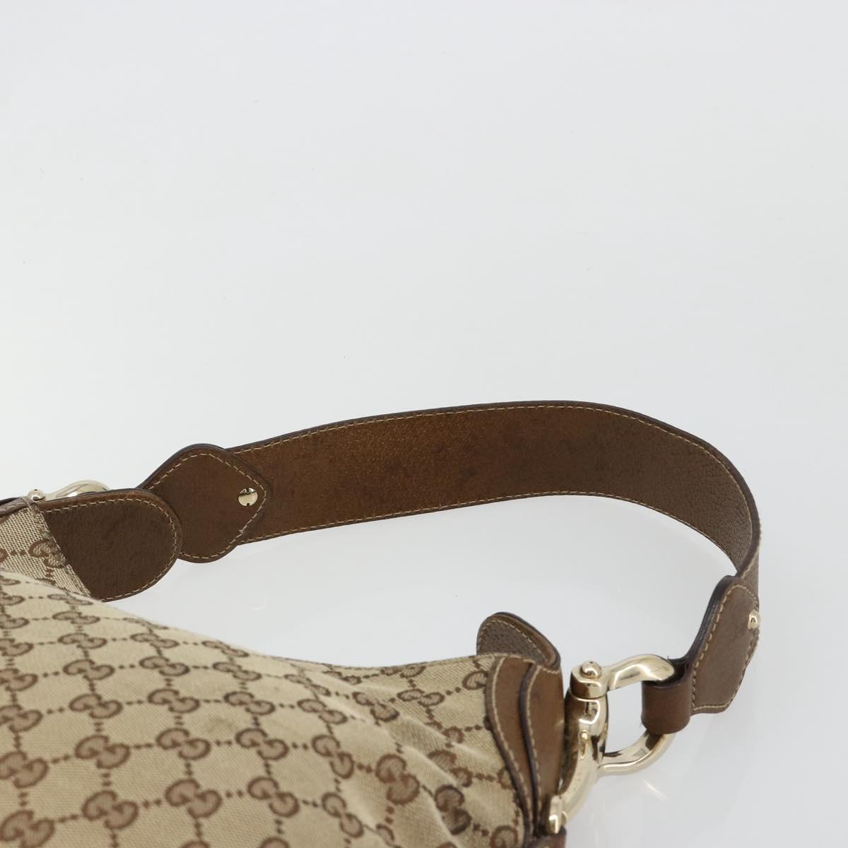 GUCCI GG Canvas Horsebit Shoulder Bag Beige Gold 145826 Auth 184733A