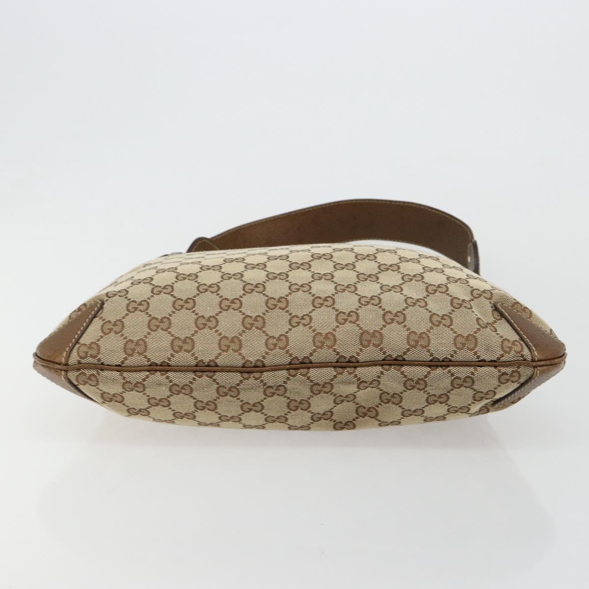 GUCCI GG Canvas Horsebit Shoulder Bag Beige Gold 145826 Auth 184733A