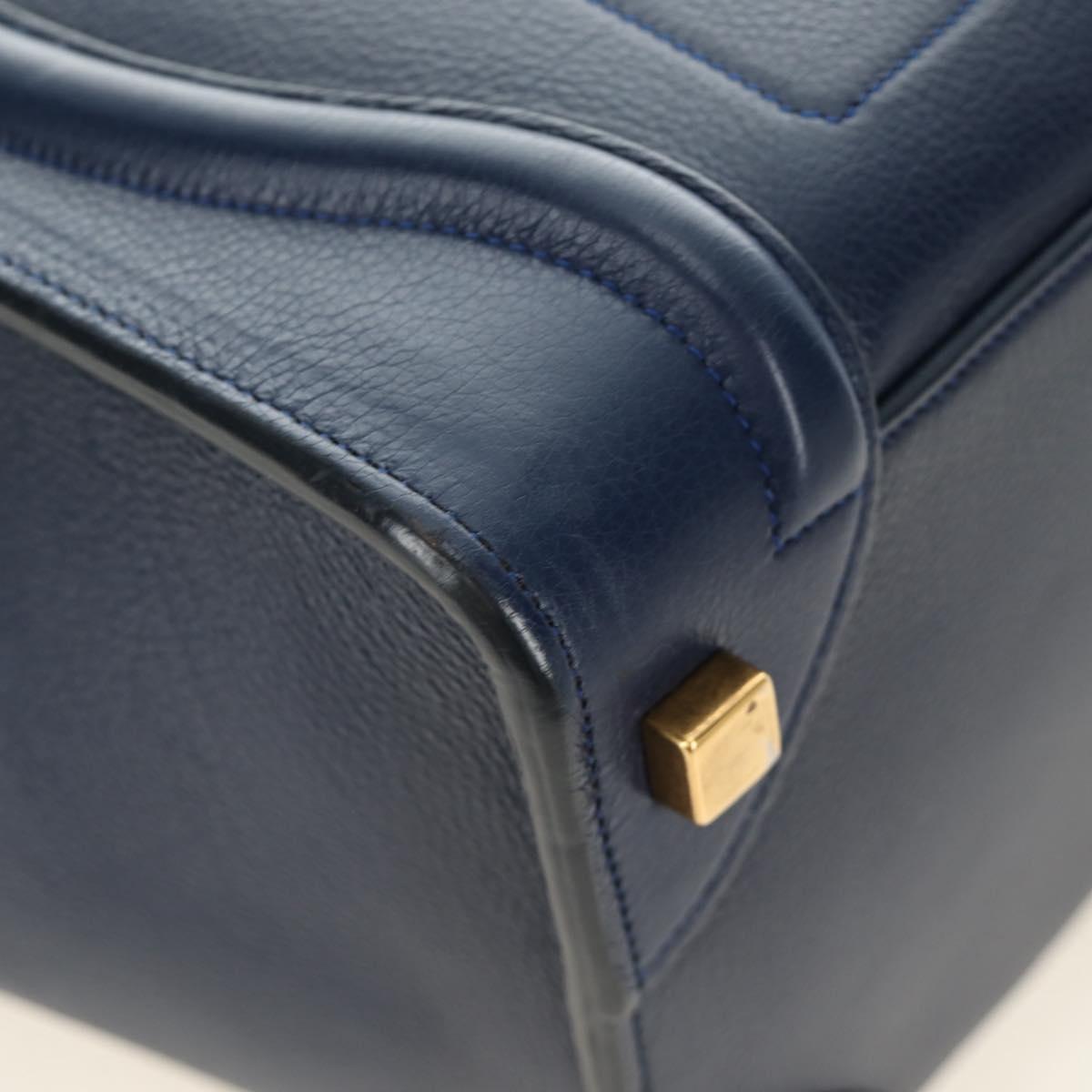 CELINE Luggage Micro Shopper Hand Bag Leather Navy Gold Auth 184734V