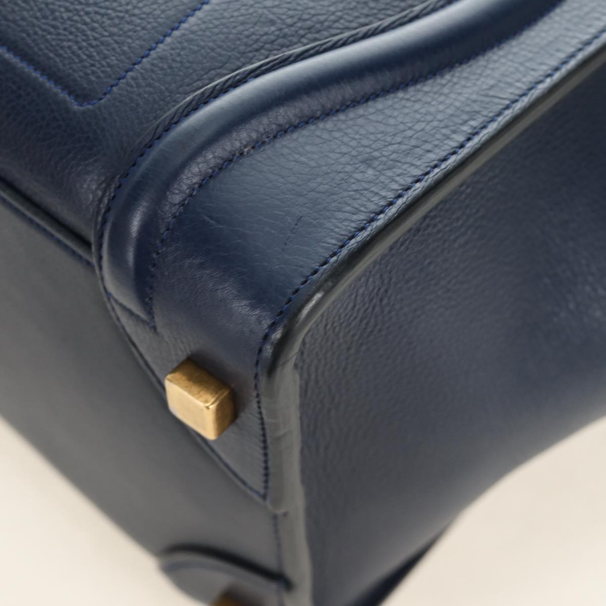 CELINE Luggage Micro Shopper Hand Bag Leather Navy Gold Auth 184734V