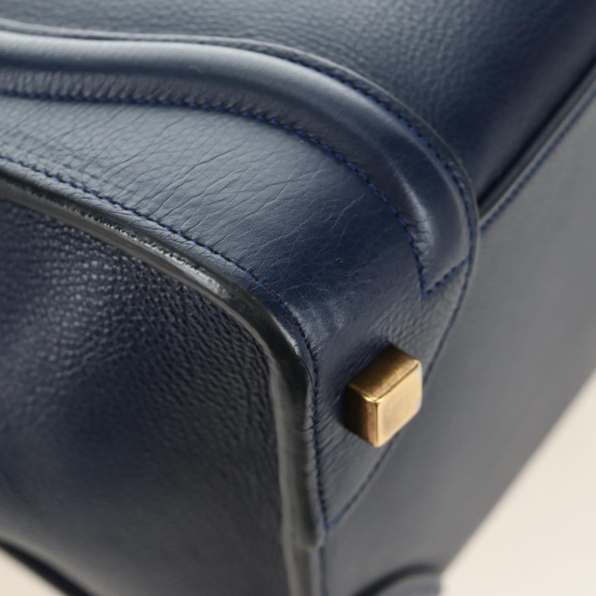 CELINE Luggage Micro Shopper Hand Bag Leather Navy Gold Auth 184734V