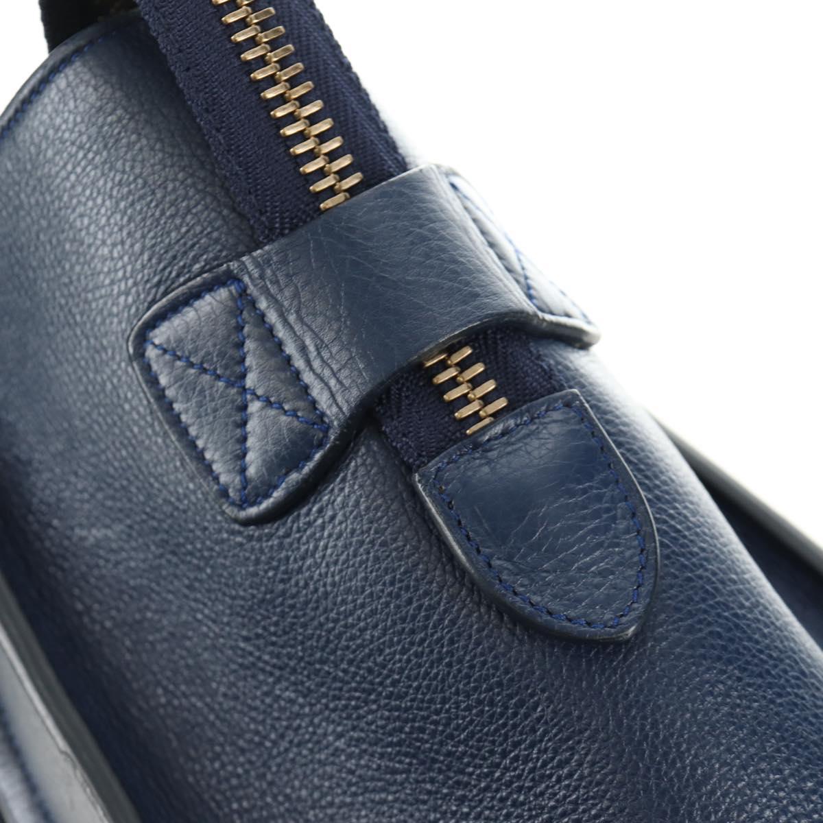 CELINE Luggage Micro Shopper Hand Bag Leather Navy Gold Auth 184734V