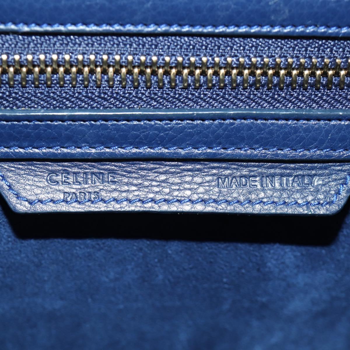 CELINE Luggage Micro Shopper Hand Bag Leather Navy Gold Auth 184734V