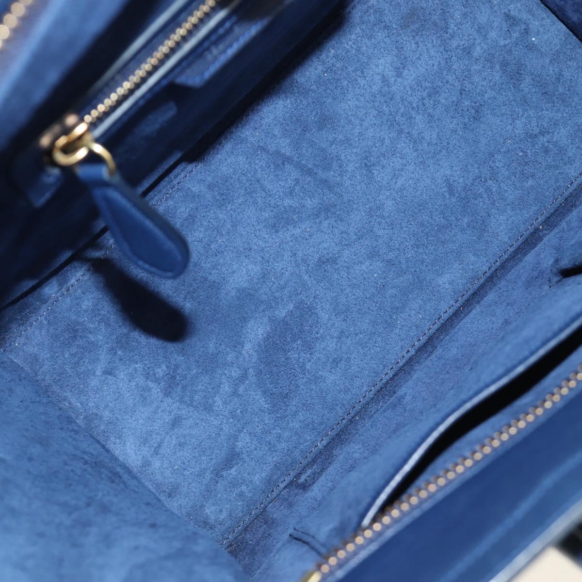 CELINE Luggage Micro Shopper Hand Bag Leather Navy Gold Auth 184734V