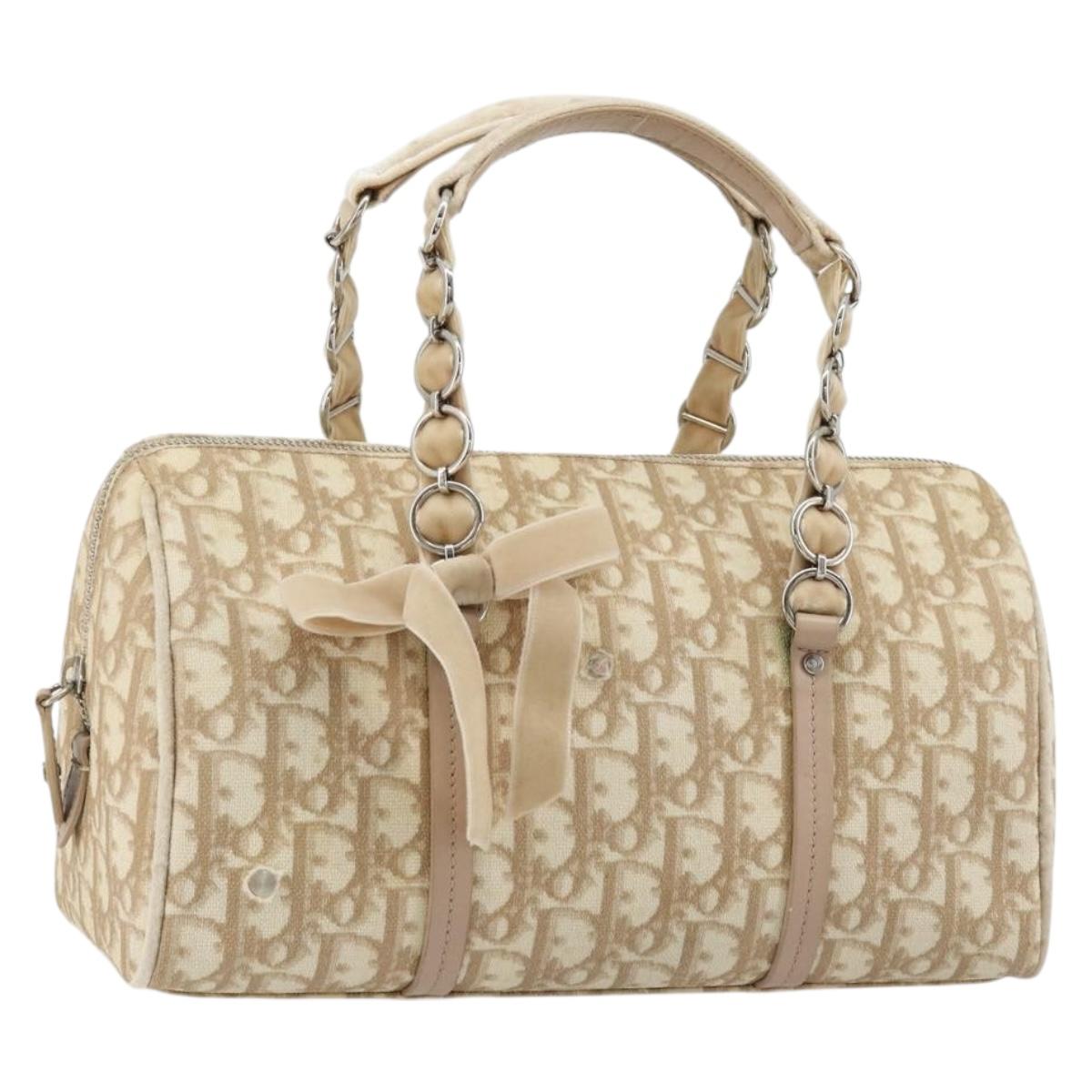 Christian Dior Trotter Canvas Romantic Chain Bag PVC Ivory Silver Auth 184736