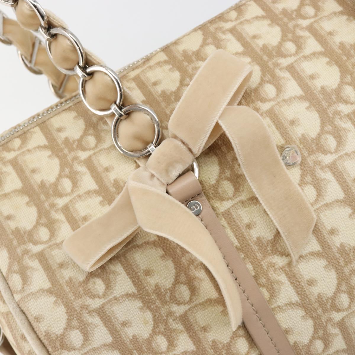 Christian Dior Trotter Canvas Romantic Chain Bag PVC Ivory Silver Auth 184736